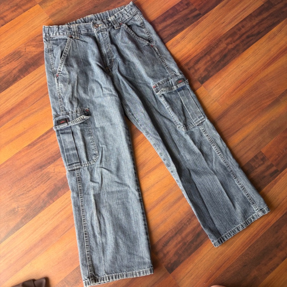 WRG Jeans Co Boys Medium Wash Cargo Denim Pants Size 14 Husky Adjustable Waist